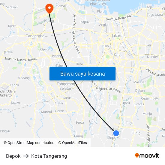 Depok to Kota Tangerang map