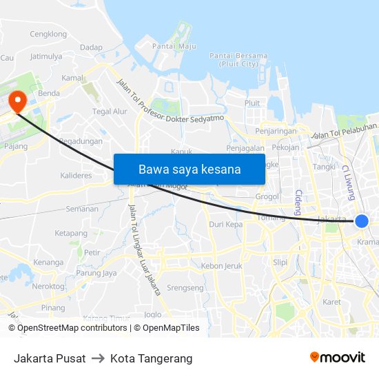 Jakarta Pusat to Kota Tangerang map