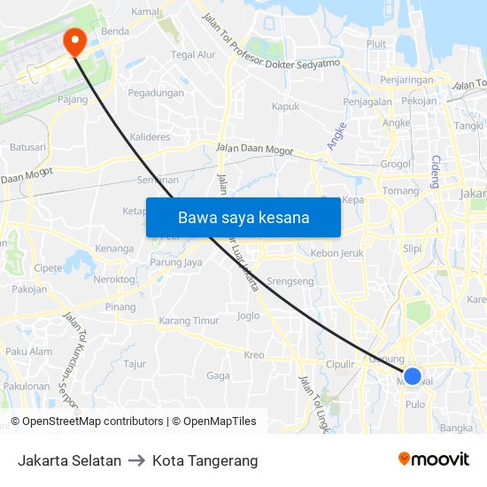 Jakarta Selatan to Kota Tangerang map