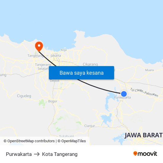 Purwakarta to Kota Tangerang map