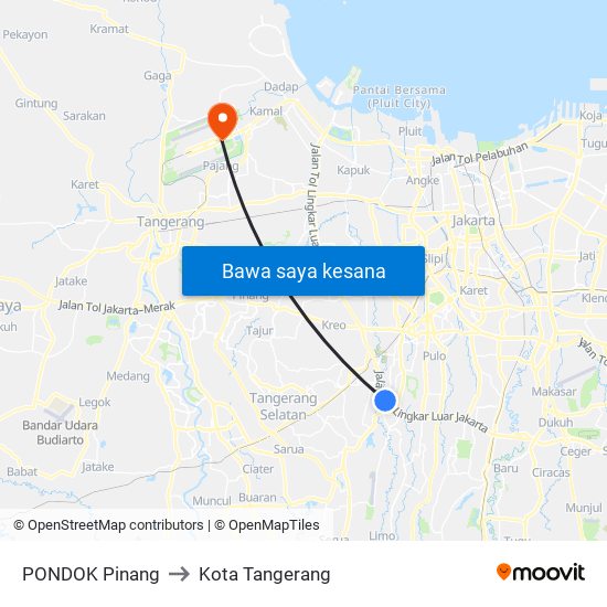 PONDOK Pinang to Kota Tangerang map