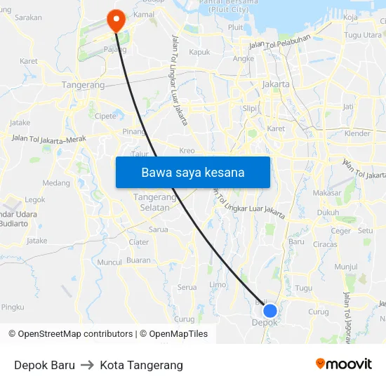 Depok Baru to Kota Tangerang map