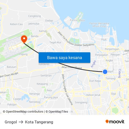 Grogol to Kota Tangerang map