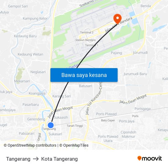 Tangerang to Kota Tangerang map