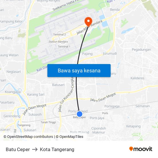 Batu Ceper to Kota Tangerang map