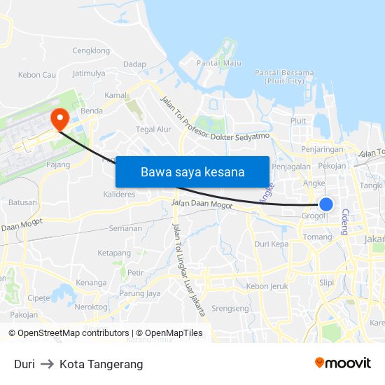 Duri to Kota Tangerang map