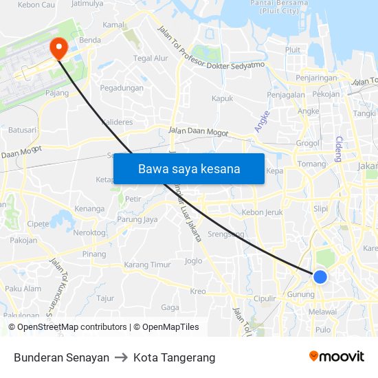 Bunderan Senayan to Kota Tangerang map