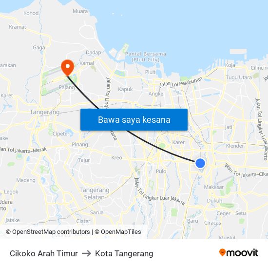 Cikoko Arah Timur to Kota Tangerang map