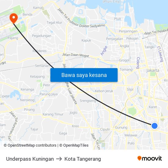 Underpass Kuningan to Kota Tangerang map