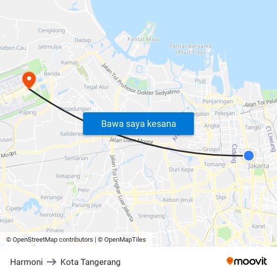 Harmoni to Kota Tangerang map