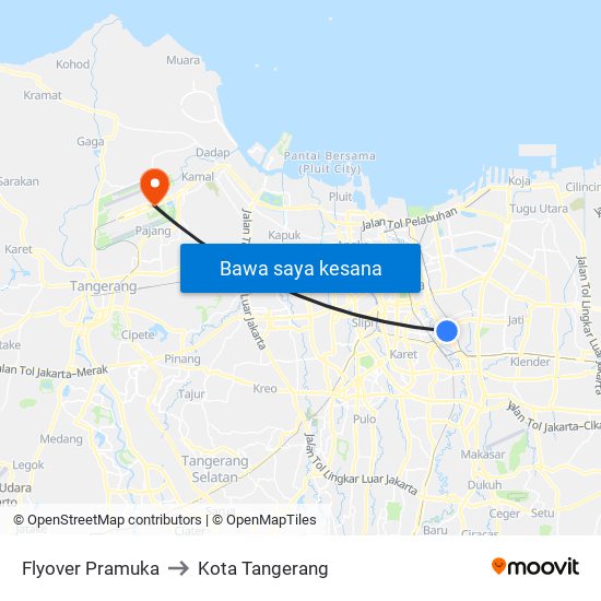 Flyover Pramuka to Kota Tangerang map