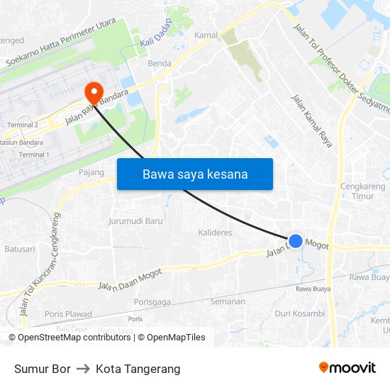 Sumur Bor to Kota Tangerang map