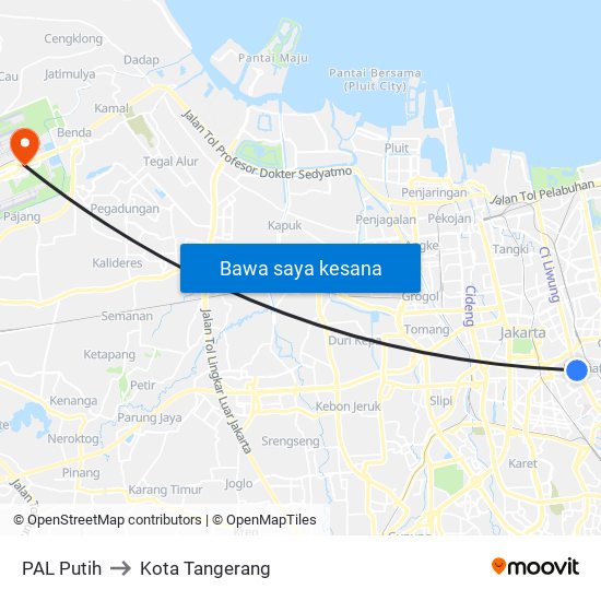PAL Putih to Kota Tangerang map