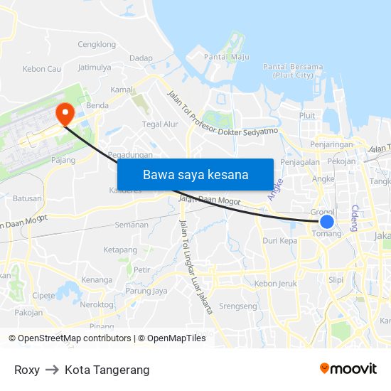 Roxy to Kota Tangerang map