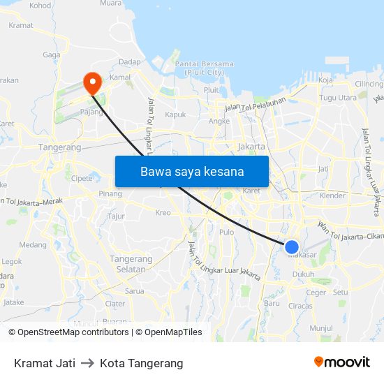 Kramat Jati to Kota Tangerang map