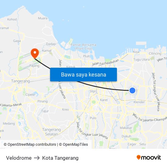 Velodrome to Kota Tangerang map