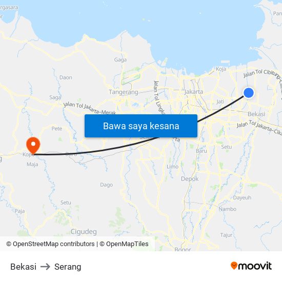Bekasi to Serang map