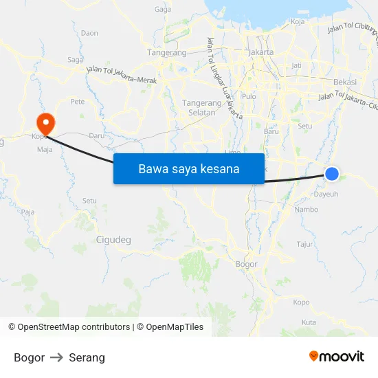 Bogor to Serang map