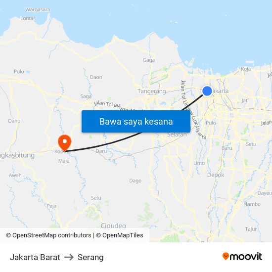 Jakarta Barat to Serang map
