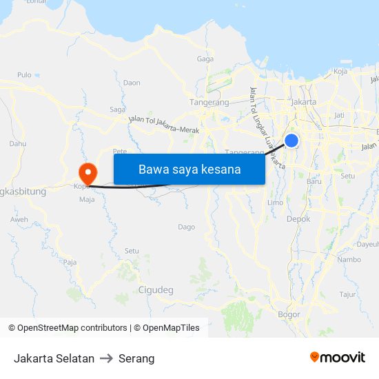 Jakarta Selatan to Serang map