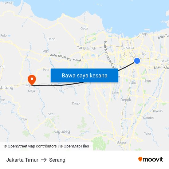 Jakarta Timur to Serang map