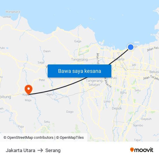 Jakarta Utara to Serang map