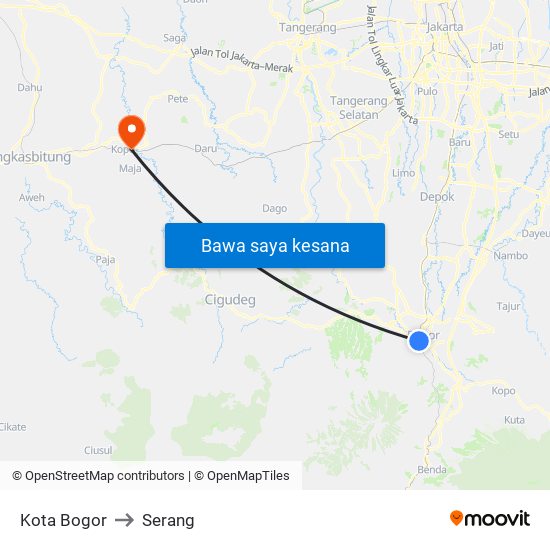 Kota Bogor to Serang map