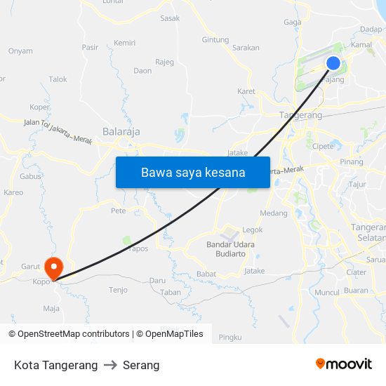 Kota Tangerang to Serang map