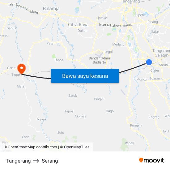 Tangerang to Serang map