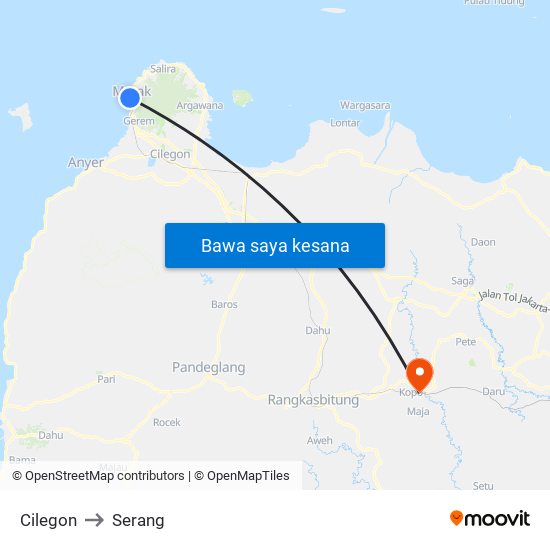 Cilegon to Serang map