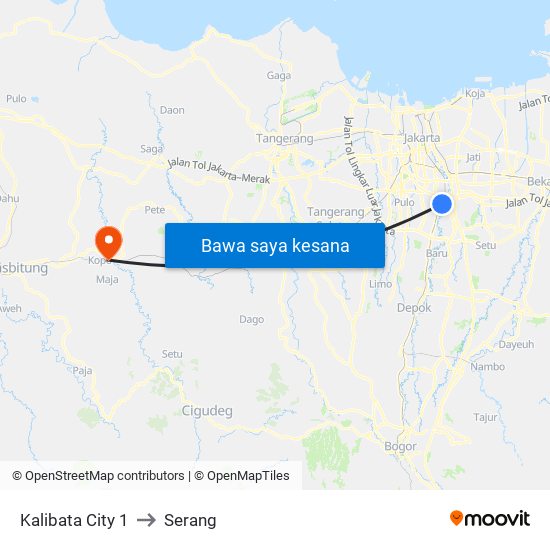 Kalibata City 1 to Serang map
