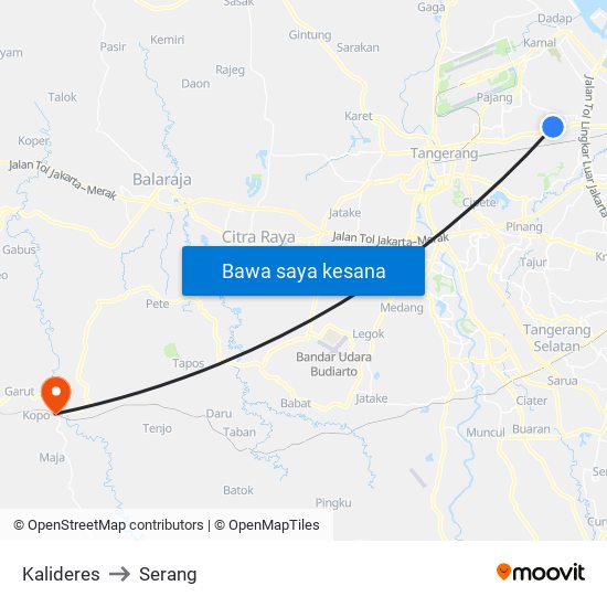 Kalideres to Serang map