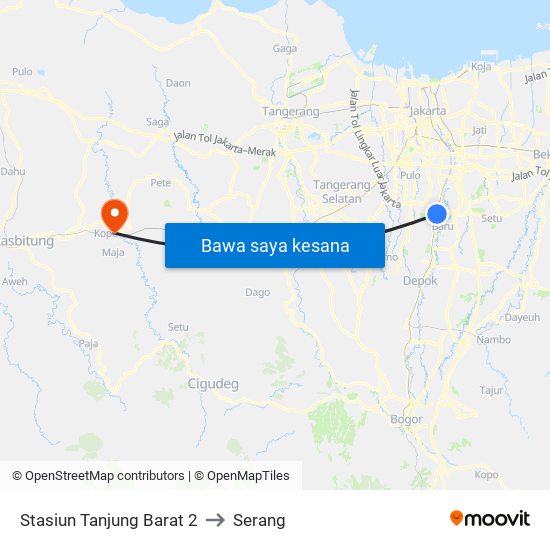 Stasiun Tanjung Barat 2 to Serang map
