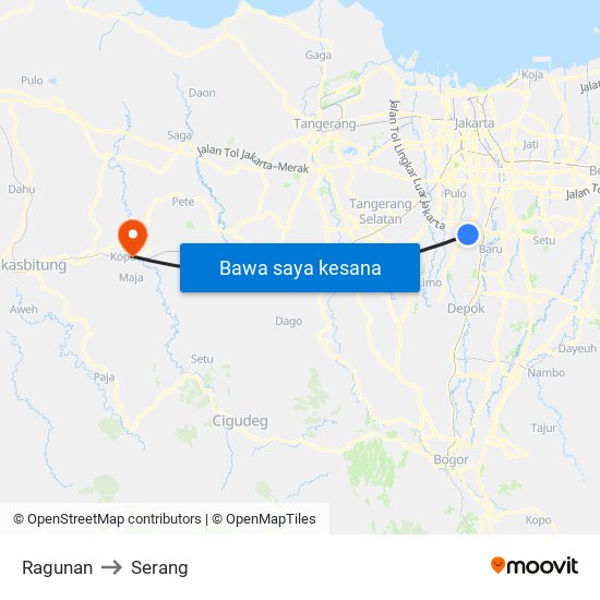 Ragunan to Serang map