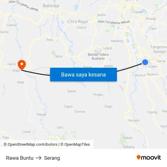 Rawa Buntu to Serang map