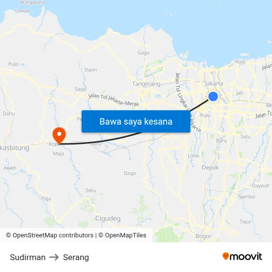 Sudirman to Serang map