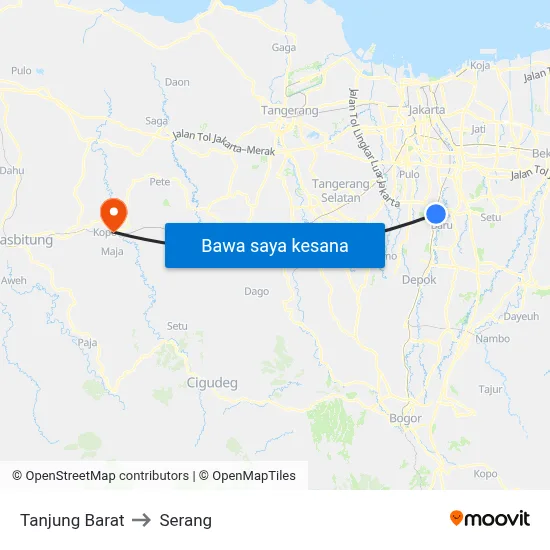 Tanjung Barat to Serang map