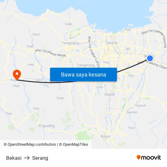 Bekasi to Serang map