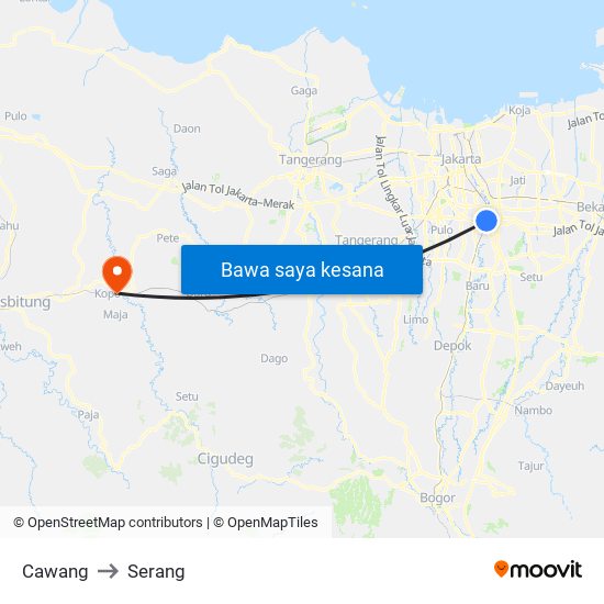 Cawang to Serang map