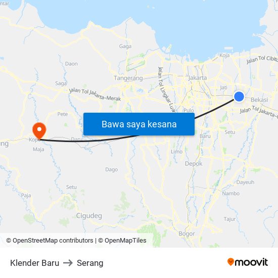 Klender Baru to Serang map