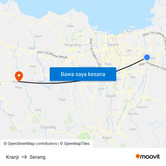 Kranji to Serang map