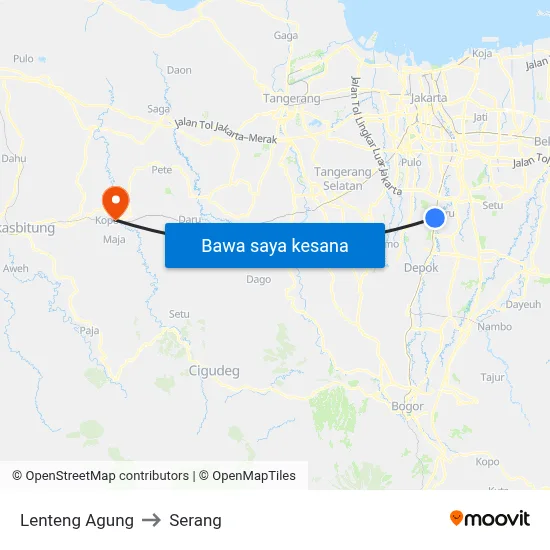 Lenteng Agung to Serang map