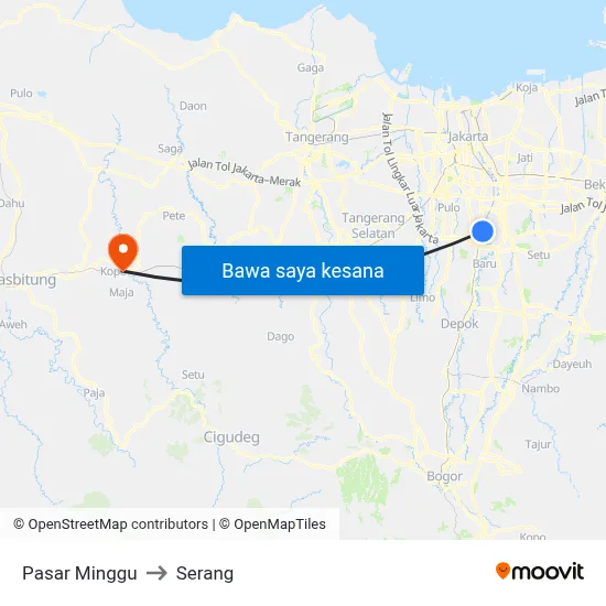Pasar Minggu to Serang map