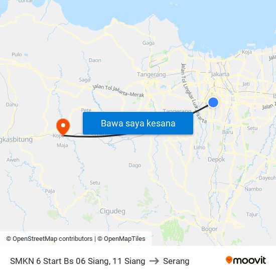 SMKN 6 Start Bs 06 Siang, 11 Siang to Serang map