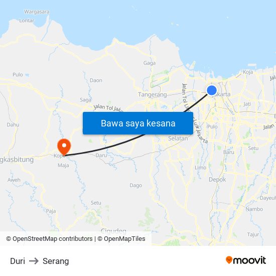 Duri to Serang map
