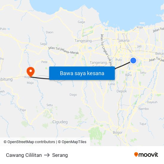Cawang Cililitan to Serang map