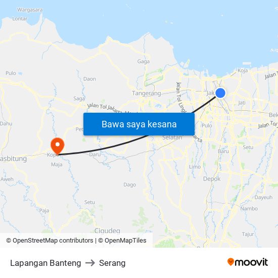 Lapangan Banteng to Serang map