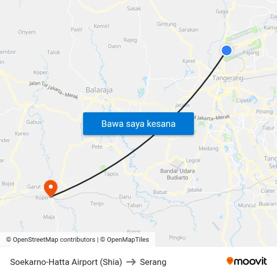 Soekarno-Hatta Airport (Shia) to Serang map