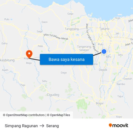 Simpang Ragunan to Serang map