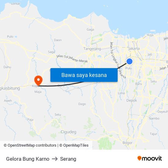 Gelora Bung Karno to Serang map